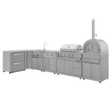 Hyxion Outdoor Kitchen Cabinet Set Stainless Steel gas barbecue grill garden Wood fire pizza oven bbq grill